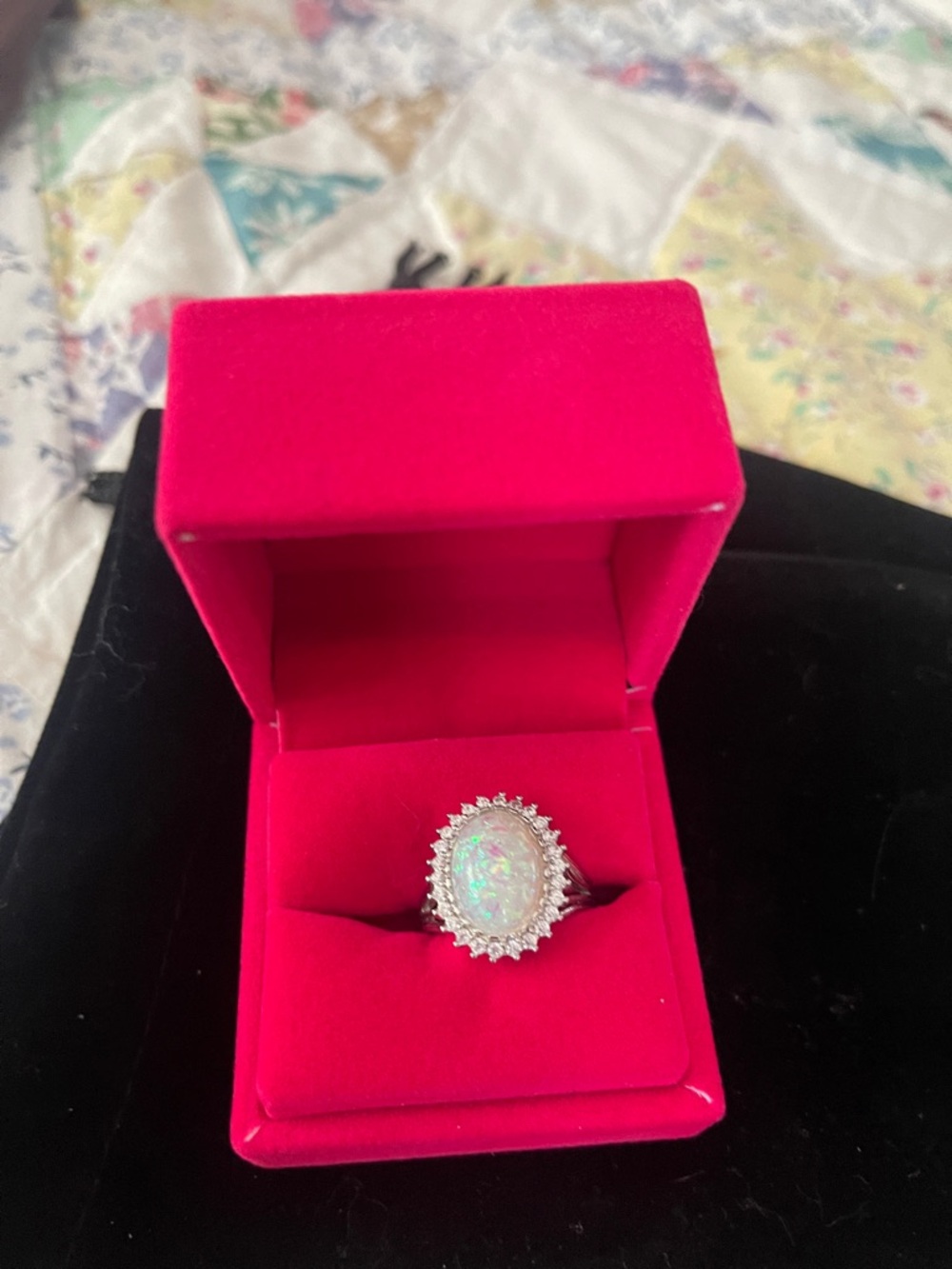 Silver Opal Halo Ring in White Opal